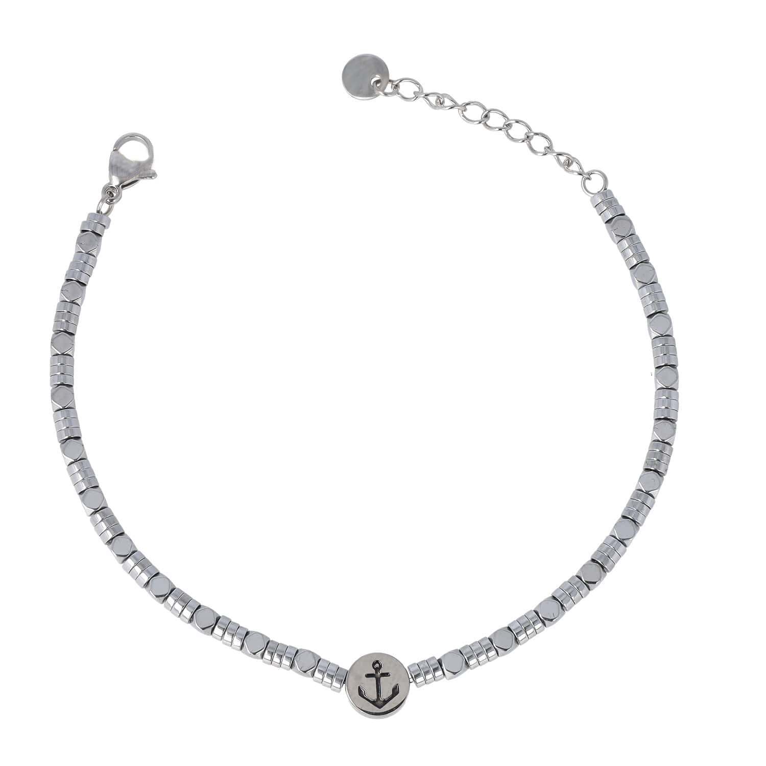 Bracciale in acciaio con dadini e ancora centrale