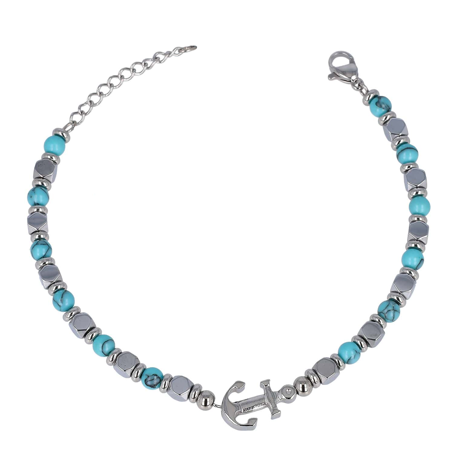 Bracciale in acciaio con ancora e pietre dure