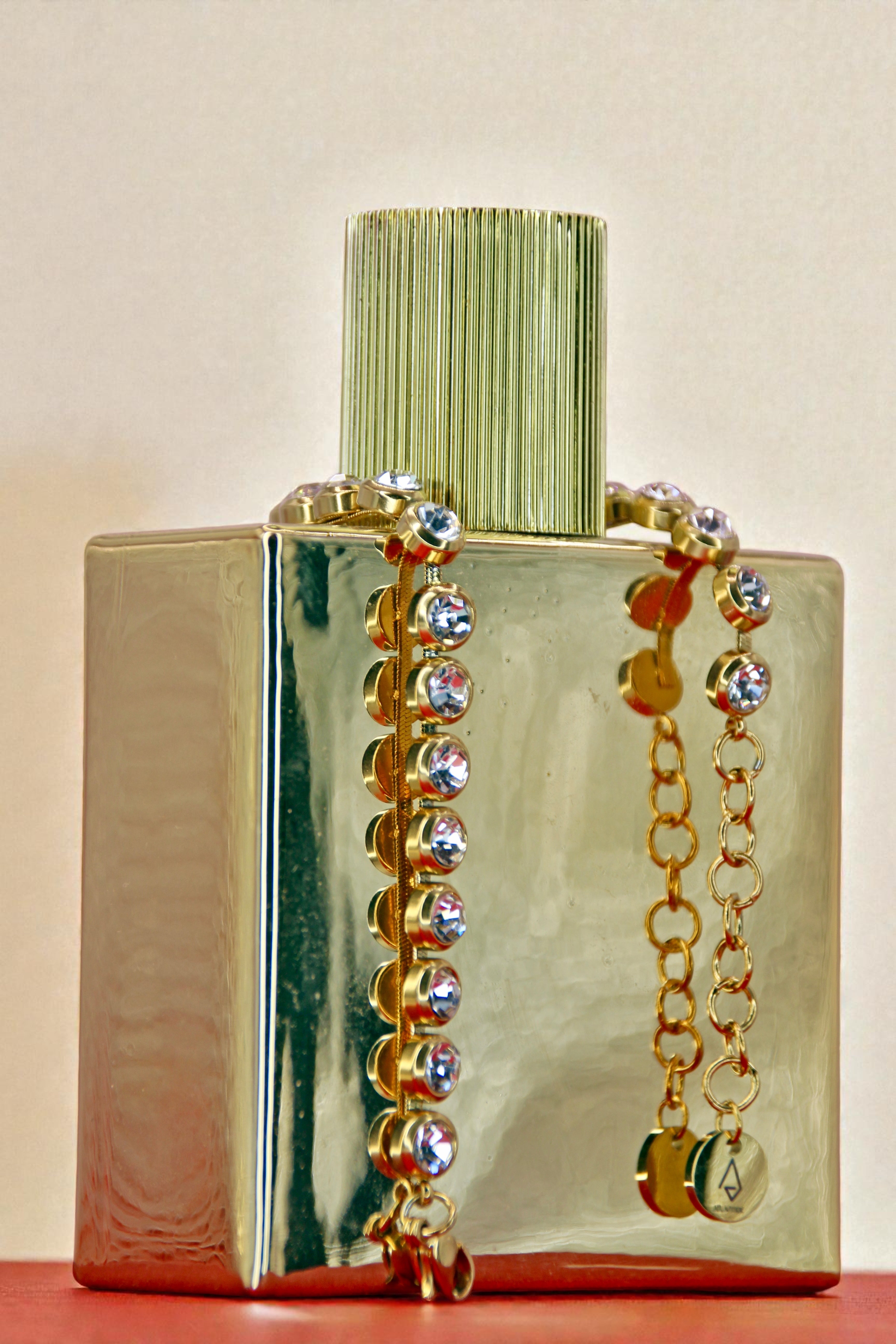 Bracciale A Maglie In Argento Placcato Con Cristallo Trasparente, Chiusura A Moschettone, Lunghezza 18 Cm + Catena 3,5 Cm