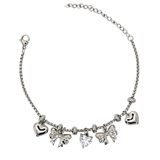 Bracelet with bow and heart charms
