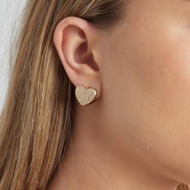 Sparkling Heart Button Earrings