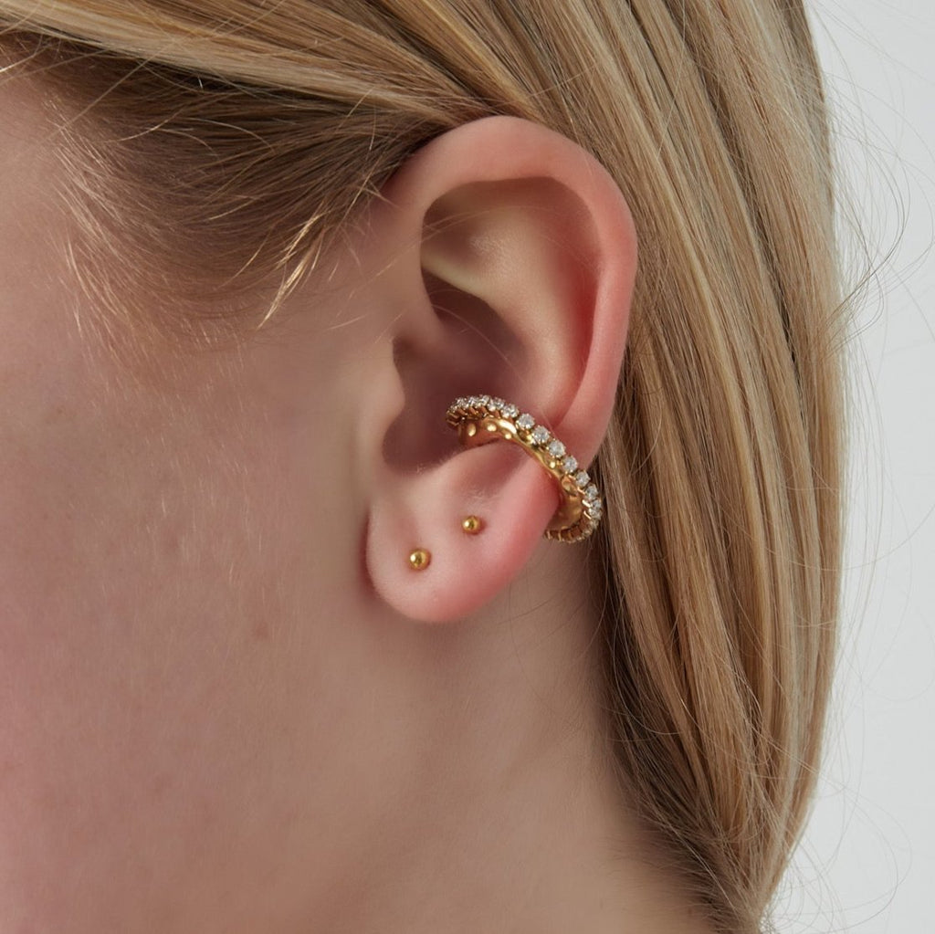 Cuff Chunky Small martellato con zirconi