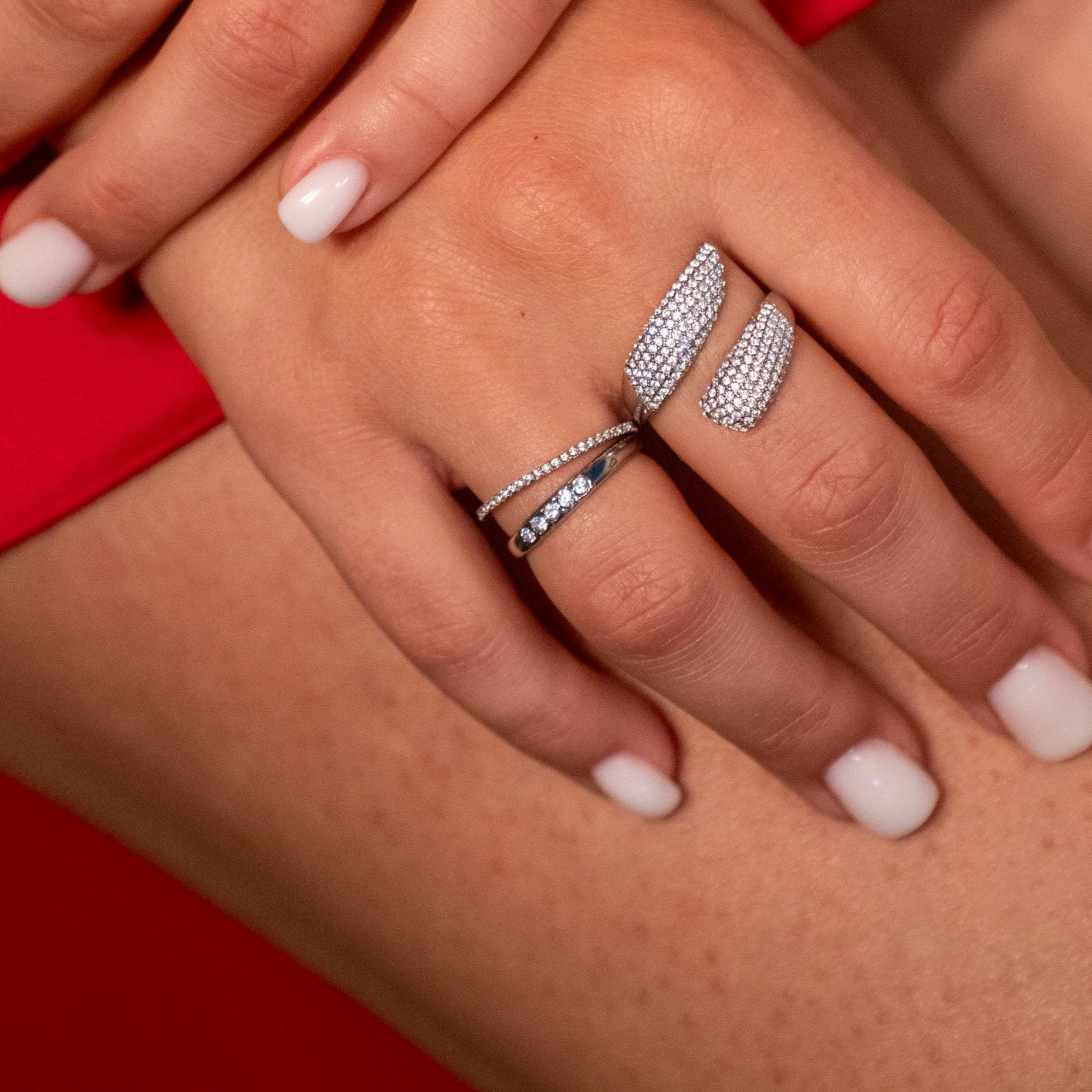 Thin wedding ring with rhinestones