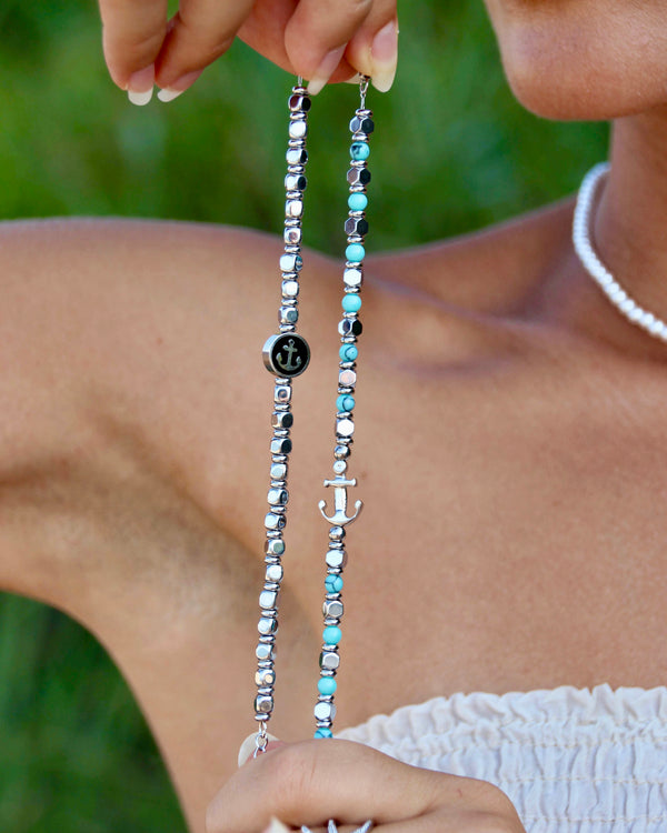 Bracciale in acciaio con ancora e pietre dure