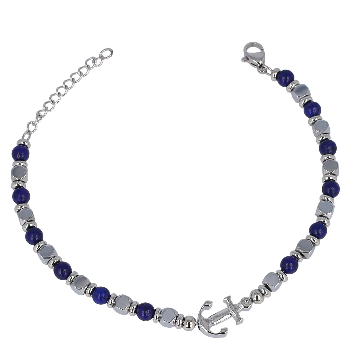 Steel bracelet with anchor and hard stones