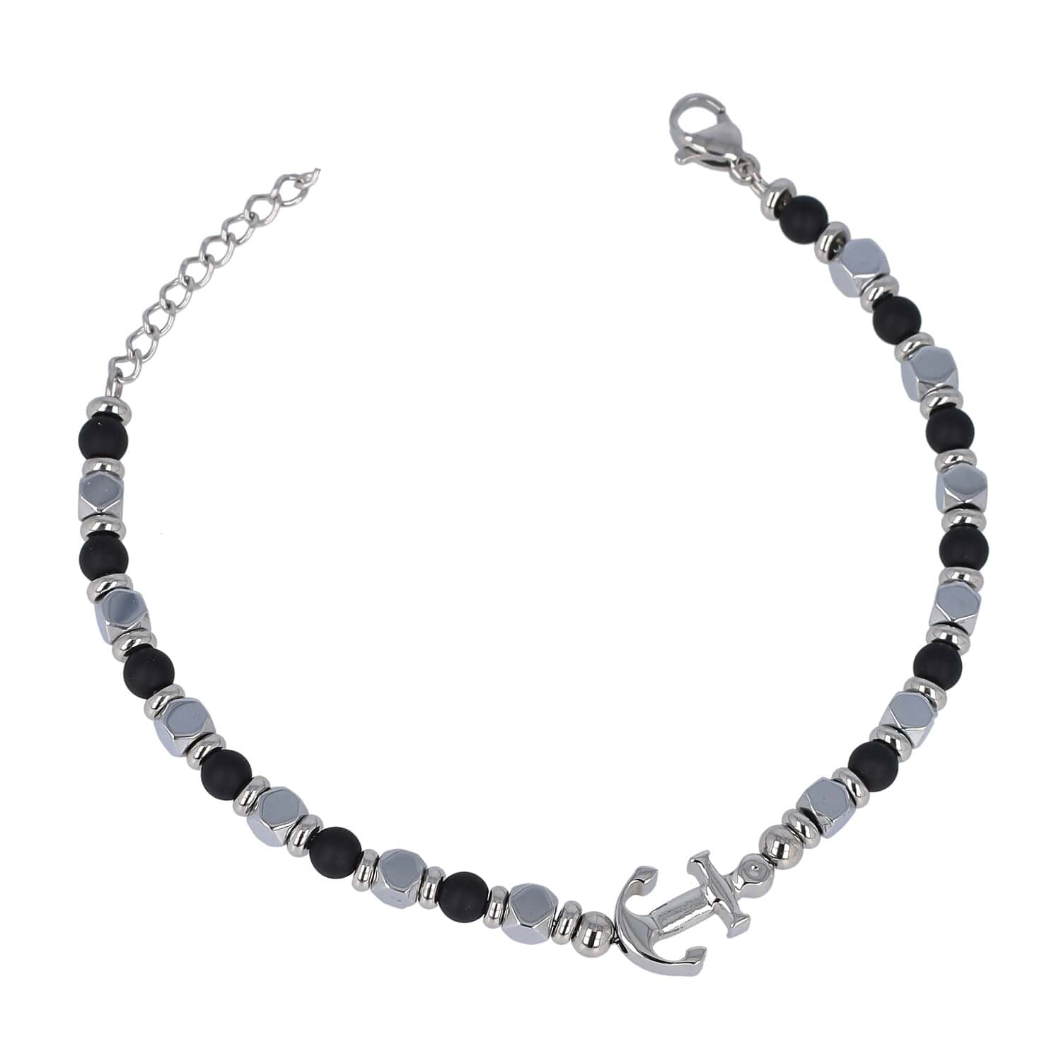 Bracciale in acciaio con ancora e pietre dure