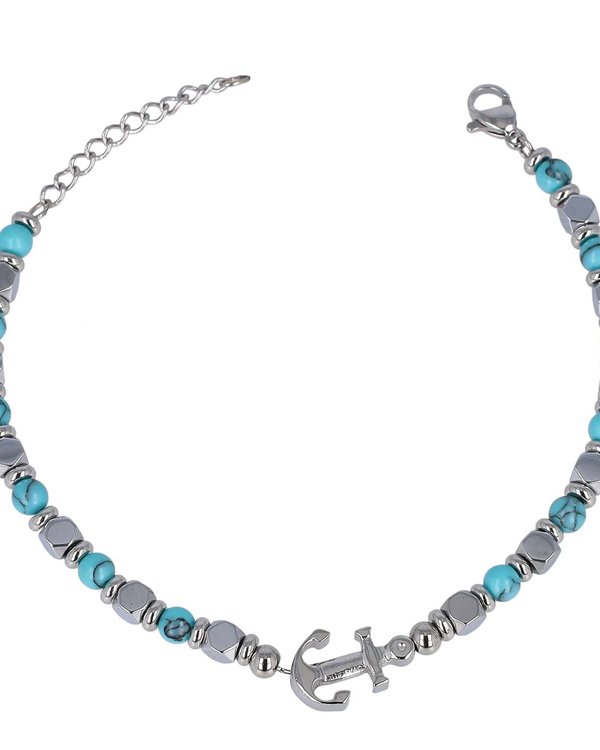 Bracciale in acciaio con ancora e pietre dure