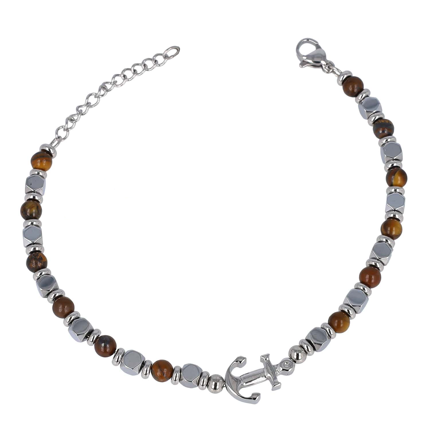 Steel bracelet with anchor and hard stones