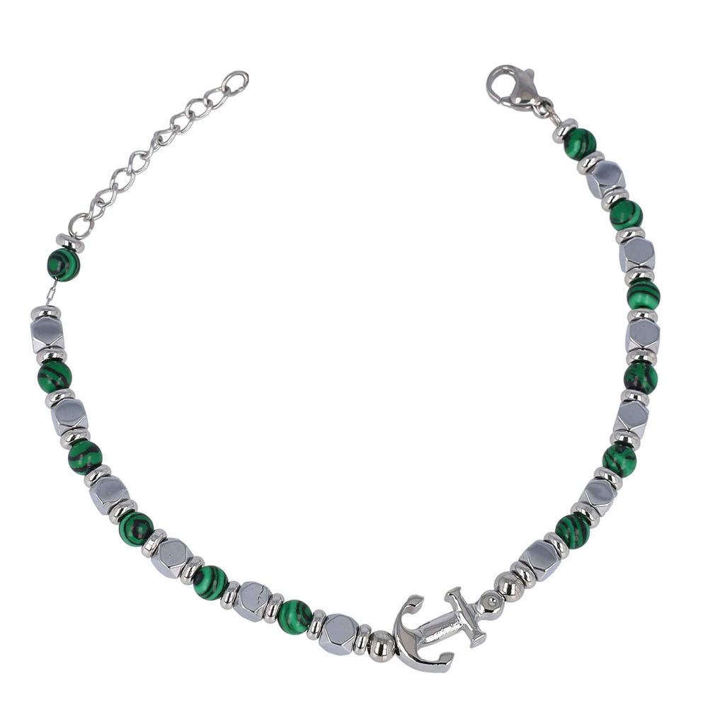 Steel bracelet with anchor and hard stones