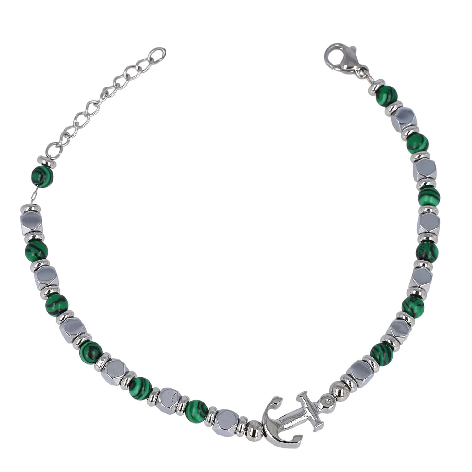 Steel bracelet with anchor and hard stones