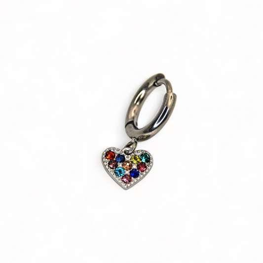 Single heart Hoop earring with rhinestones