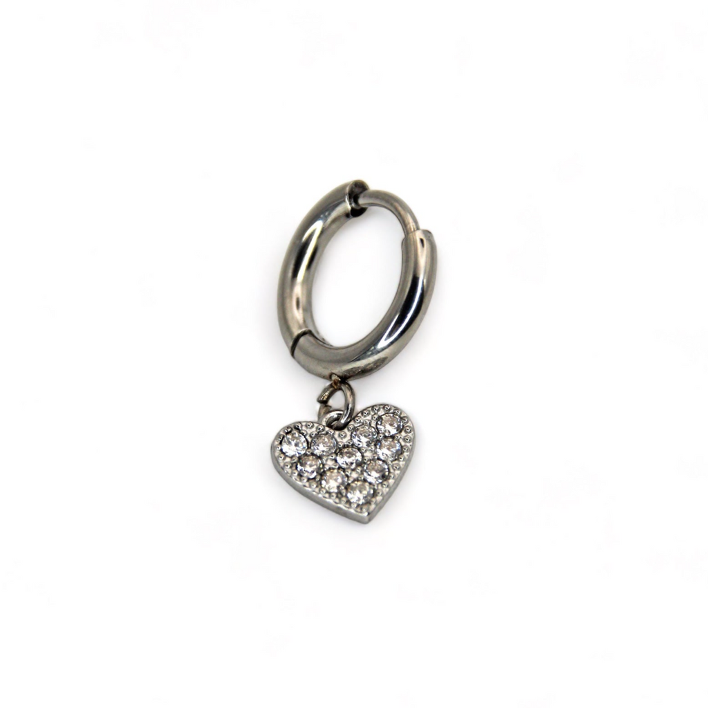 Mono-orecchino Hoop cuore con strass
