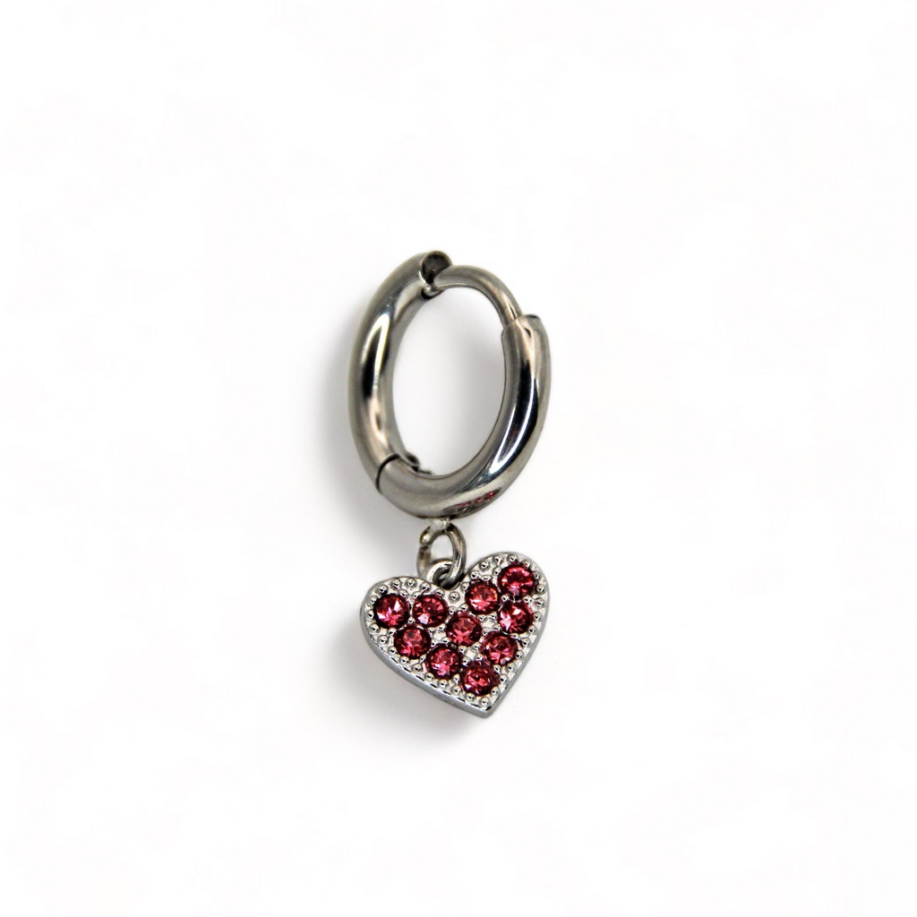 Mono-orecchino Hoop cuore con strass